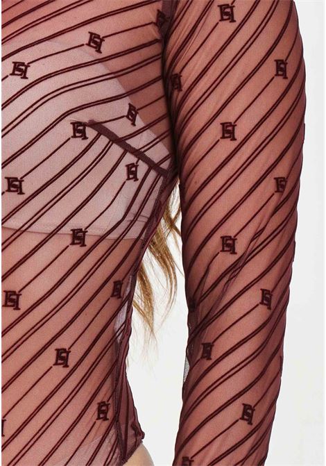 Body bordeaux da donna in tulle flock con disegno diagonale ELISABETTA FRANCHI | BO00446E2CG3